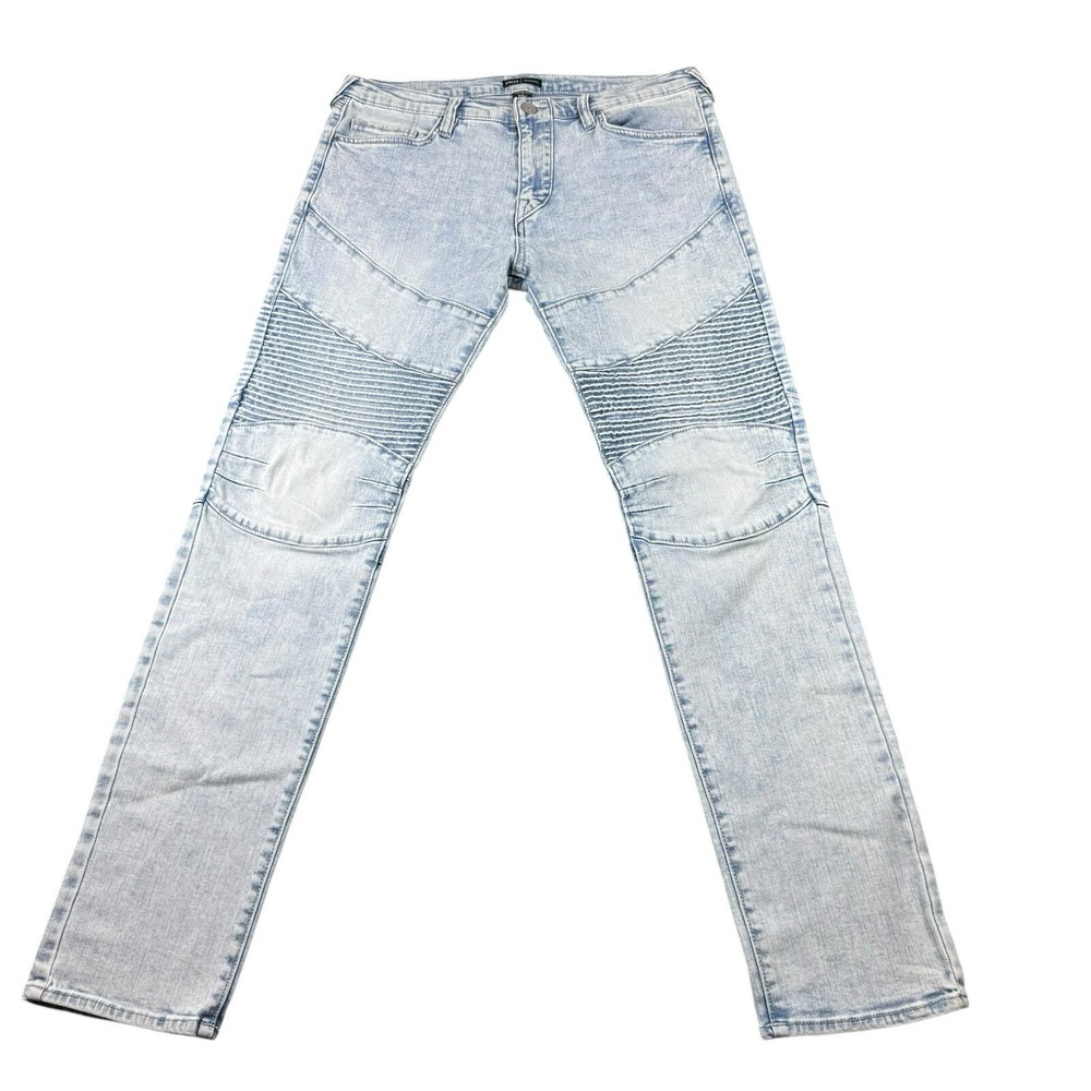 True Religion Rocco Moto Bleach Wash Mens Stretch Denim Jeans Size 33x34